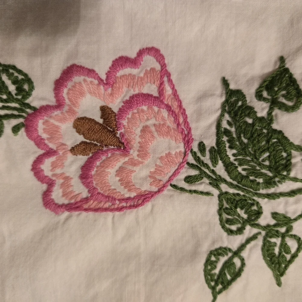 White embroidered crop Top child M vtg pillowcase upcycled